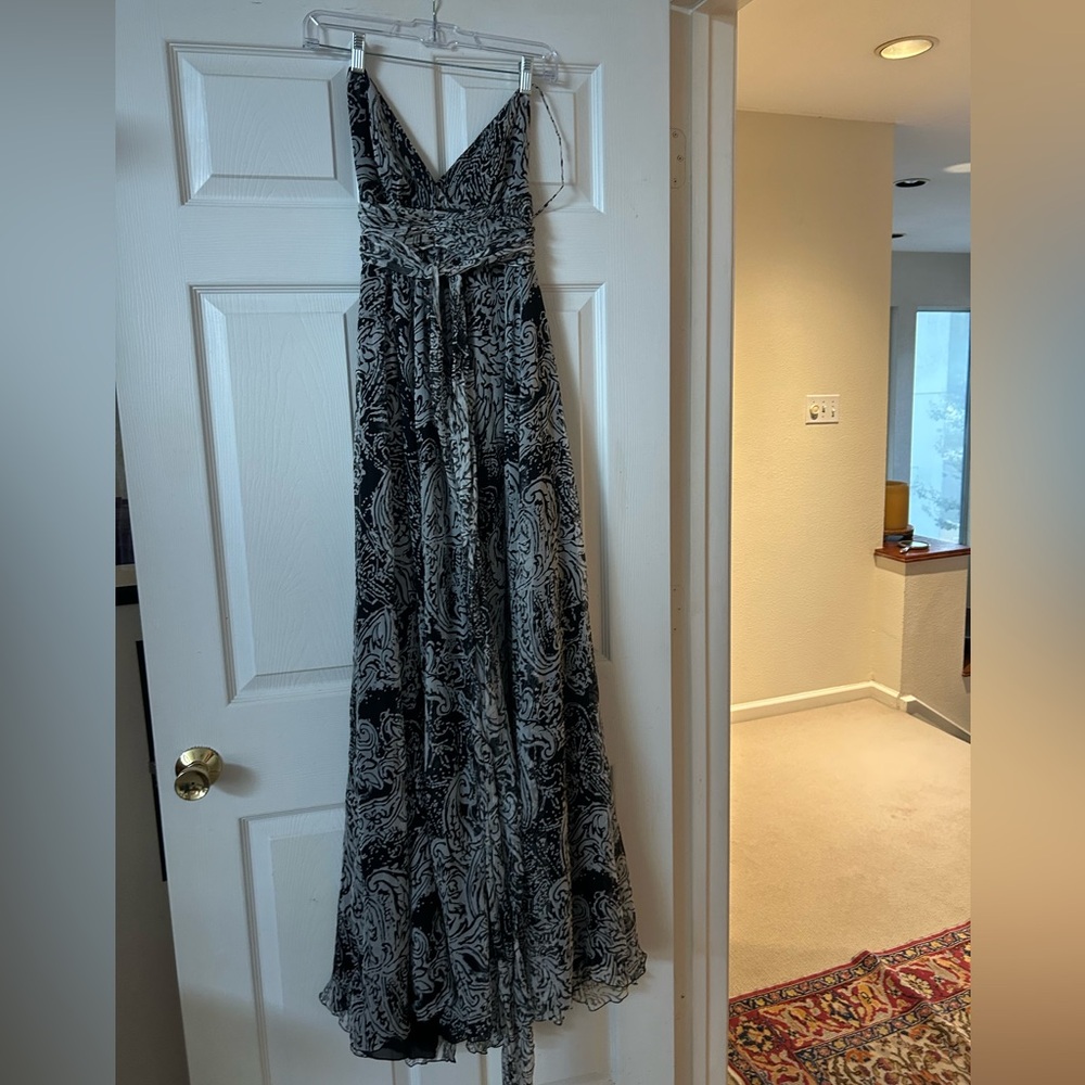 Elegant Black and White Silk Gown